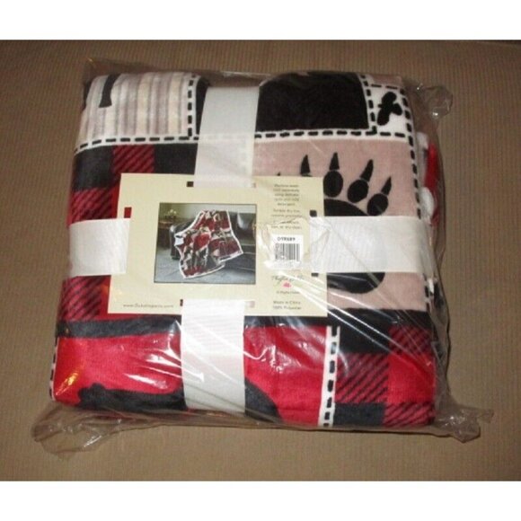 New Flannel Lodge Life Sherpa Gift Plush Throw Blanket Rustic Red Moose Bear NIP - Picture 4 of 4